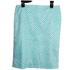 Talbots Skirt Turquoise Geo Pattern Knee Length Cotton Lined Womens Size 10